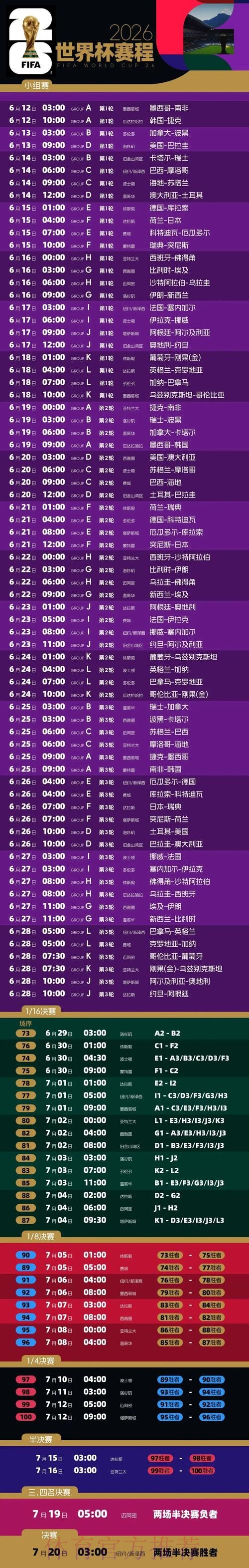 2026世界杯比赛时间详细安排比赛时间表实时查看 2026世界杯比赛时间详细安排比赛时间表实时查看